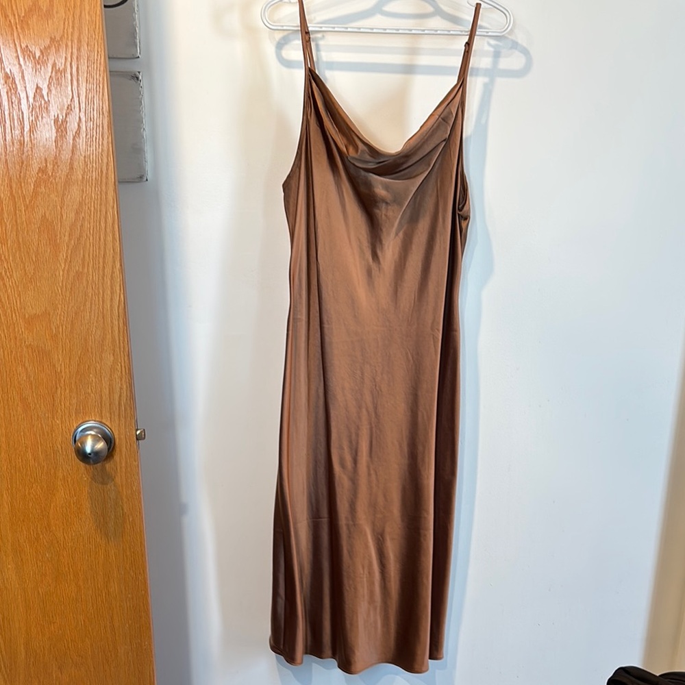 Brown Satin Slip Dress